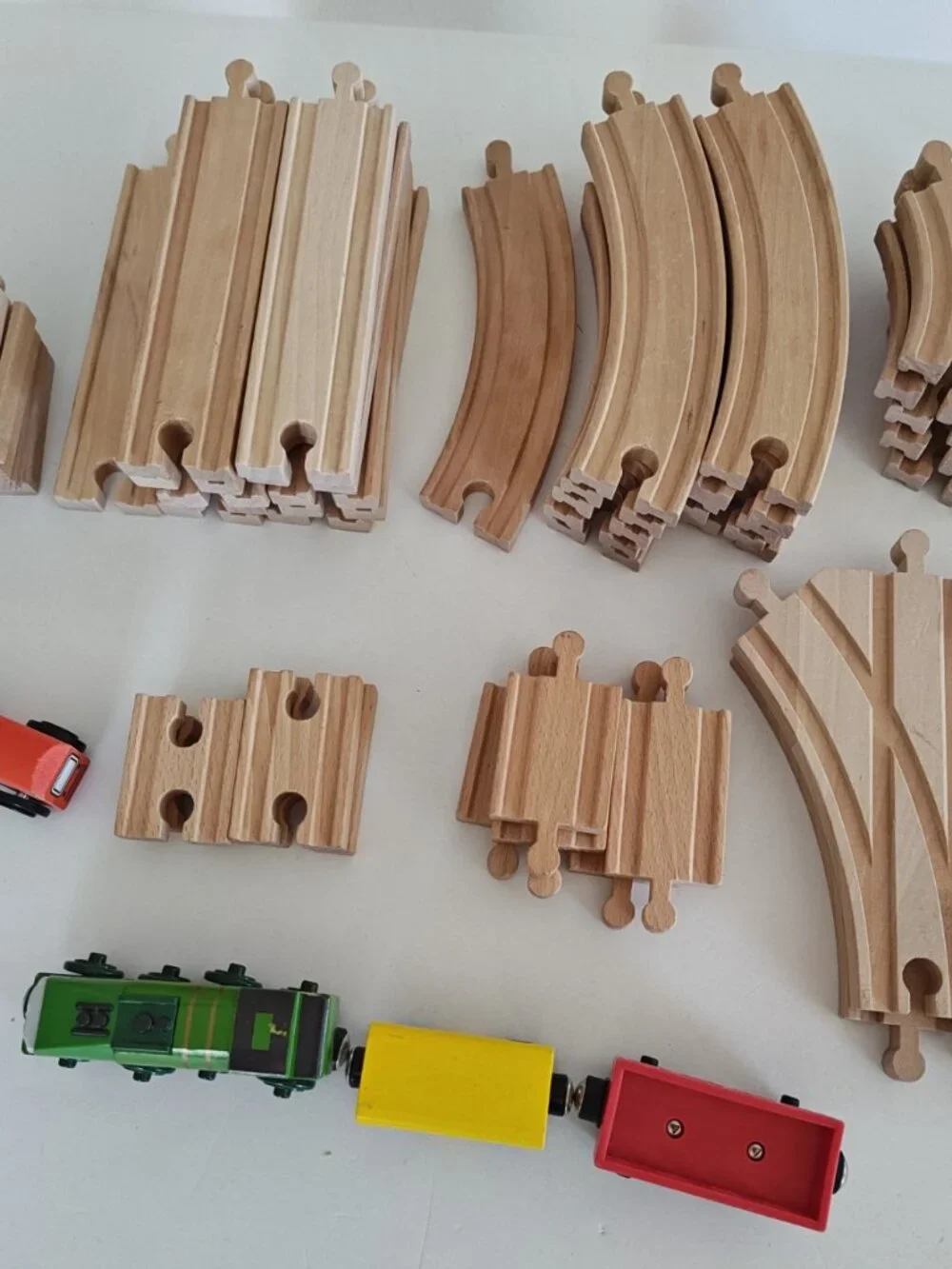 Wooden Train Railway Set 64 Pieces Brio-Compatible Track Train and extras